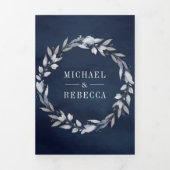 ダスティブルーウォーター葉カラーズ冬海軍結婚ズ 三つ折り招待状 (カバー)