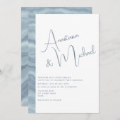 ダスティブルーエレガミニマルントウェディング招待状 招待状 (正面/裏面)