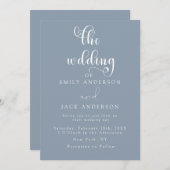 ダスティブルーエレガンスモダンシック結婚式招待状 招待状 (正面/裏面)