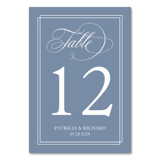 ダスティブルーエレガントな結婚式 テーブルナンバー (正面)