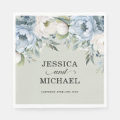 ダスティブルーエレガントアイボリーフローラセージグリーン スタンダードランチョンナプキン (正面)