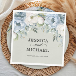 ダスティブルーエレガントアイボリーフローラセージグリーン スタンダードランチョンナプキン