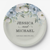 ダスティブルーエレガントアイボリーフローラセージグリーン ペーパープレート (正面)