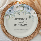 ダスティブルーエレガントアイボリーフローラセージグリーン ペーパープレート