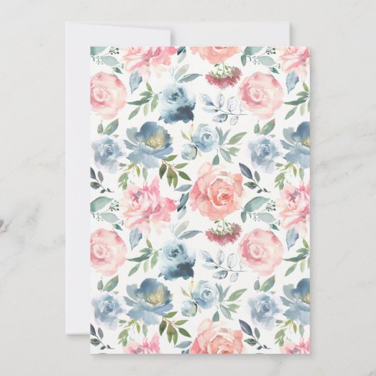 ダスティブルーエレガントアンドバラフローラスワッグ 招待状 (裏面)