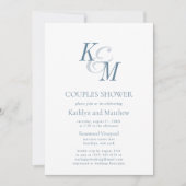 ダスティブルーエレガントクラシックシンプルカップルシャワー 招待状 (正面)