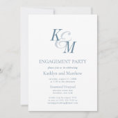 ダスティブルーエレガントクラシック婚約パーティ 招待状 (正面)