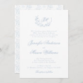 ダスティブルーエレガントクラシック結婚式招待状 招待状 (正面/裏面)