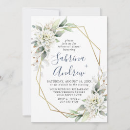 ダスティブルーエレガントグリーンリハーサルディナー 招待状