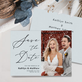 ダスティブルーエレガントスクリプトミニマル結婚リスト セーブザデート