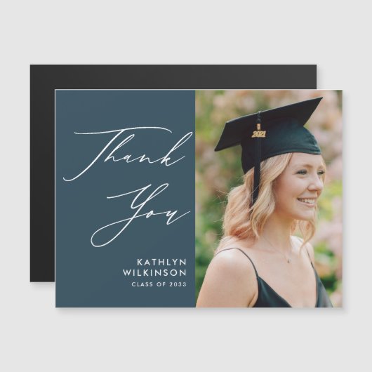 ダスティブルーエレガントスクリプト卒業ありがとう (正面/裏面)
