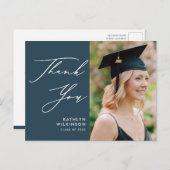ダスティブルーエレガントスクリプト卒業ありがとう ポストカード (正面/裏面)