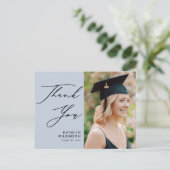 ダスティブルーエレガントスクリプト卒業ありがとう ポストカード (スタンド正面)