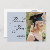 ダスティブルーエレガントスクリプト卒業ありがとう ポストカード (正面/裏面)