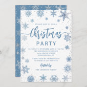 ダスティブルーエレガントスノーフレークのクリスマスパーティー 招待状 (正面/裏面)