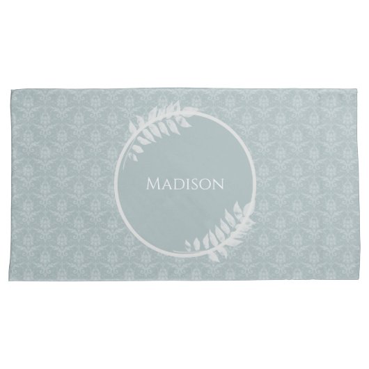 ダスティブルーエレガントダマスクパーソナライズされた 枕カバー (正面右)