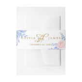 ダスティブルーエレガントピンク結婚フローラ素朴ズインビ 招待状ベリーバンド (正面例)