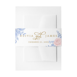 ダスティブルーエレガントピンク結婚フローラ素朴ズインビ 招待状ベリーバンド