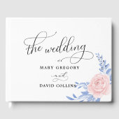 ダスティブルーエレガントピンク結婚フローラ素朴ズ ゲストブック (正面)
