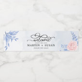 ダスティブルーエレガントピンク結婚フローラ素朴ズ ペットボトルラベル (シングルラベル)