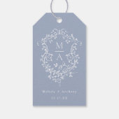 ダスティブルーエレガントフランスのフローラ結婚クレスト ギフトタグ (裏面)