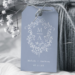 ダスティブルーエレガントフランスのフローラ結婚クレスト ギフトタグ