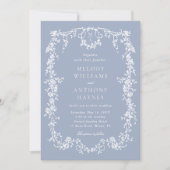 ダスティブルーエレガントフランスのフローラ結婚ズ 招待状 (正面)