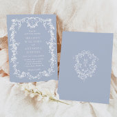 ダスティブルーエレガントフランスのフローラ結婚ズ 招待状