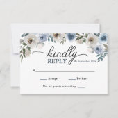 ダスティブルーエレガントフローラウェディングRSVPカード 出欠カード (正面)