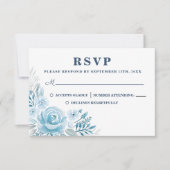 ダスティブルーエレガントフローラウェディングRSVPカード 出欠カード (正面)