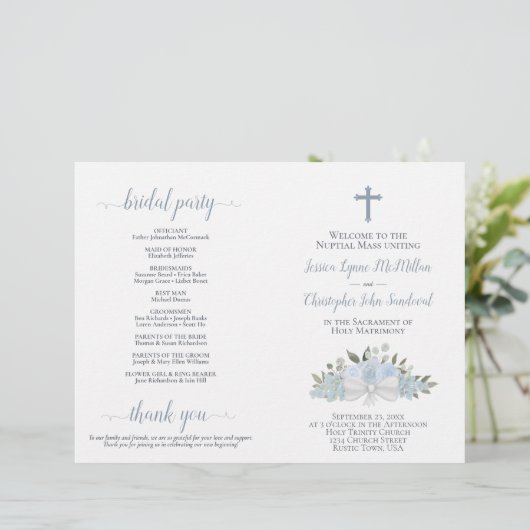 ダスティブルーエレガントフローラカトリック結婚式 プログラム (スタンド正面)