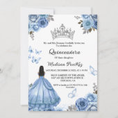ダスティブルーエレガントフローラバタフライキンセアニェラ 招待状 (正面)