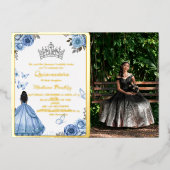 ダスティブルーエレガントフローラバタフライキンセアニェラ 箔招待状 (正面)