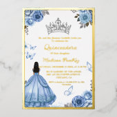 ダスティブルーエレガントフローラバタフライキンセアニェラ 箔招待状 (正面)