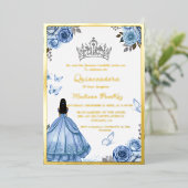 ダスティブルーエレガントフローラバタフライキンセアニェラ 箔招待状 (立ち正面)