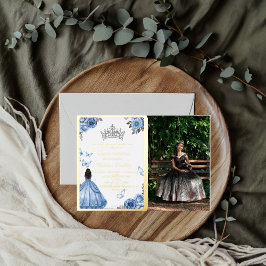 ダスティブルーエレガントフローラバタフライキンセアニェラ 箔招待状