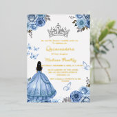 ダスティブルーエレガントフローラバタフライキンセアニェラ 箔招待状 (立ち正面)