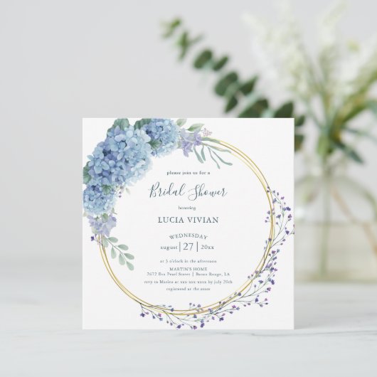 ダスティブルーエレガントフローラブライダルシャワー招待 セーブザデート (スタンド正面)