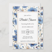ダスティブルーエレガントフローラブライダルシャワー招待 招待状 (正面)