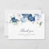 ダスティブルーエレガントフローラユーカリブライダルシャワー サンキューカード (正面)
