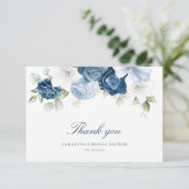 ダスティブルーエレガントフローラユーカリブライダルシャワー サンキューカード (スタンド正面)