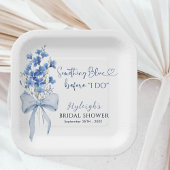 ダスティブルーエレガントフローラリボンボウブライダルシャワー ペーパープレート
