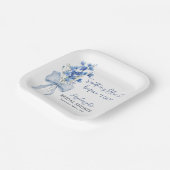 ダスティブルーエレガントフローラリボンボウブライダルシャワー ペーパープレート (傾斜あり)