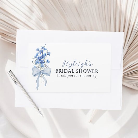 ダスティブルーエレガントフローラリボンボウブライダルシャワー 長方形シール