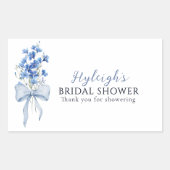 ダスティブルーエレガントフローラリボンボウブライダルシャワー 長方形シール (正面)