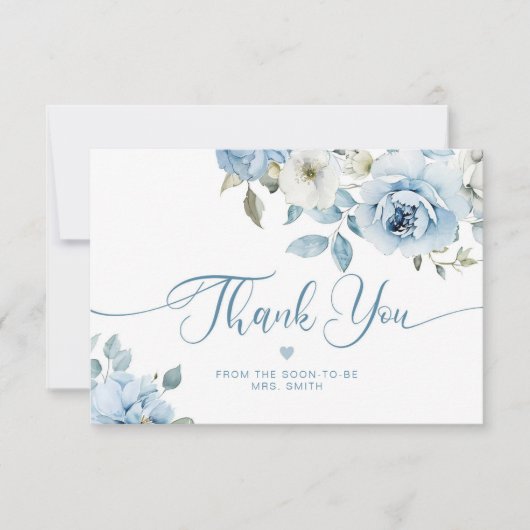 ダスティブルーエレガントフローラ感謝していブライダル カード (正面)