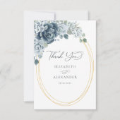 ダスティブルーエレガントフローラ結婚ズ サンキューカード (正面)