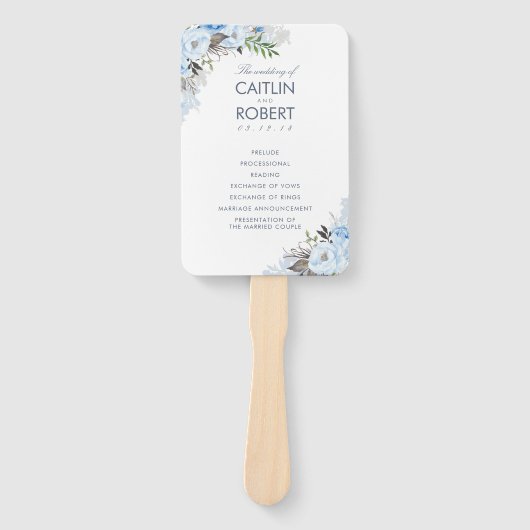 ダスティブルーエレガントフローラ結婚式 プログラム ハンドファン (正面)