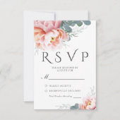 ダスティブルーエレガントフローラ赤面ウェディングRSVP 出欠カード (正面)