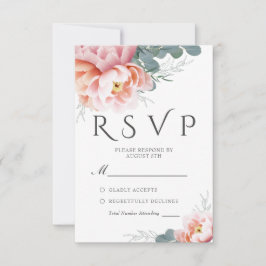 ダスティブルーエレガントフローラ赤面ウェディングRSVP 出欠カード